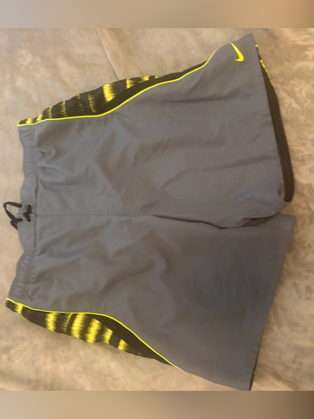 Nike Men’s Gray Athletic Shorts with Neon Yellow Trim